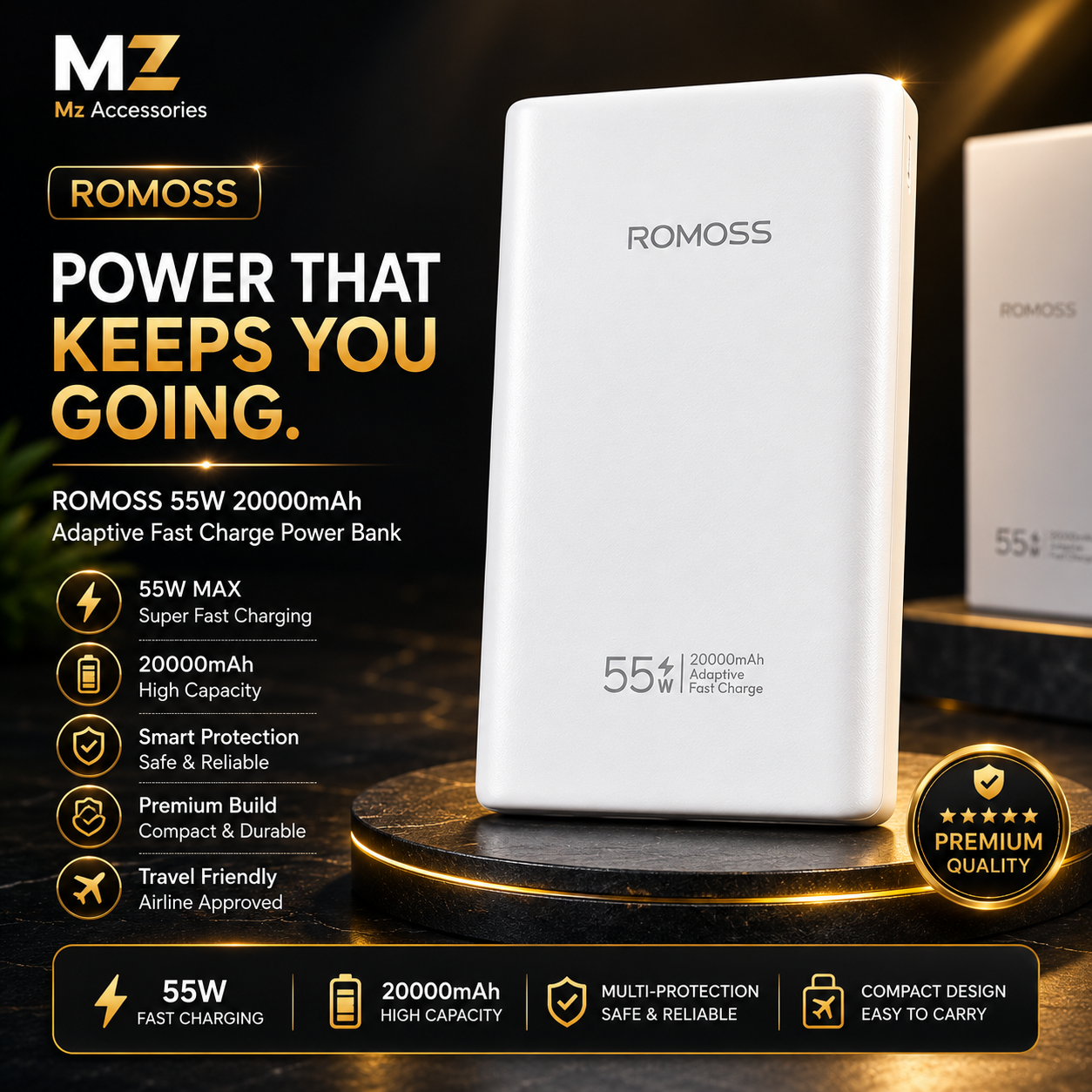 Romoss PAC20U-162 20000mAh 55W Adaptive Fast Charge Power Bank Mi Turbo Charging